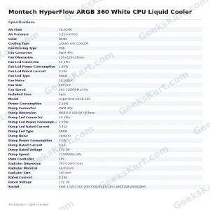 Montech HyperFlow ARGB 360 White CPU Liquid Cooler