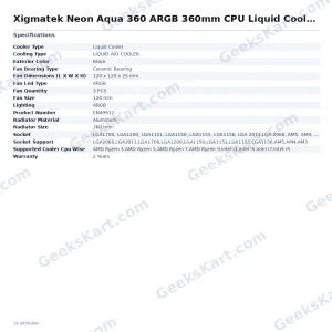 Xigmatek Neon Aqua 360 ARGB 360mm CPU Liquid Cooler (Black)