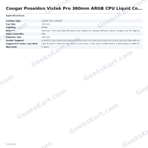 Cougar Poseidon Vistek Pro 360mm ARGB CPU Liquid Cooler with LCD Display