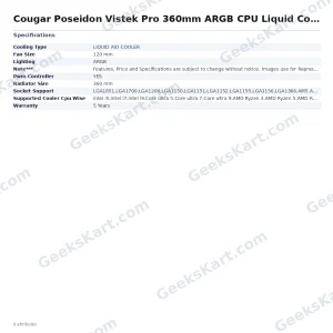 Cougar Poseidon Vistek Pro 360mm ARGB CPU Liquid Cooler with LCD Display