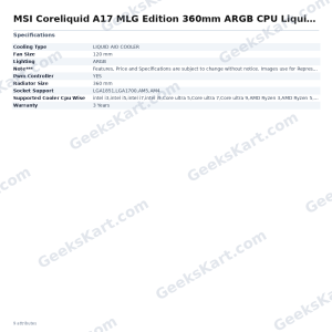 MSI Coreliquid A17 MLG Edition 360mm ARGB CPU Liquid Cooler