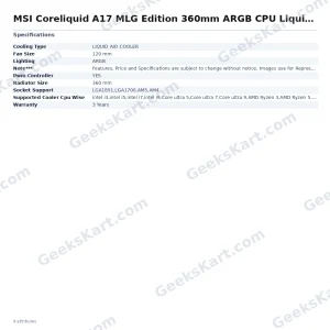 MSI Coreliquid A17 MLG Edition 360mm ARGB CPU Liquid Cooler
