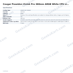 Cougar Poseidon Vistek Pro 360mm ARGB White CPU Liquid Cooler with LCD Display