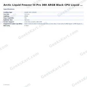 Arctic Liquid Freezer III Pro 360 ARGB Black CPU Liquid Cooler