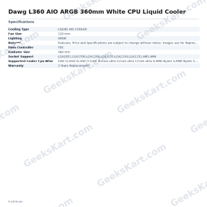 Dawg L360 AIO ARGB 360mm White CPU Liquid Cooler