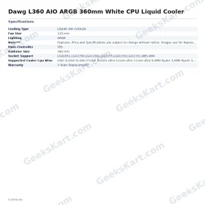 Dawg L360 AIO ARGB 360mm White CPU Liquid Cooler