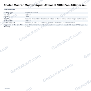Cooler Master MasterLiquid Atmos II VRM Fan 360mm ARGB CPU Liquid Cooler