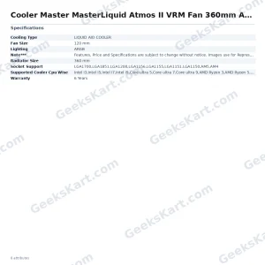 Cooler Master MasterLiquid Atmos II VRM Fan 360mm ARGB CPU Liquid Cooler