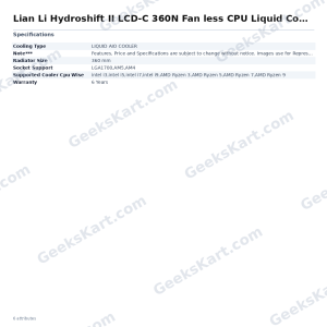 Lian Li Hydroshift II LCD-C 360N Fan less CPU Liquid Cooler