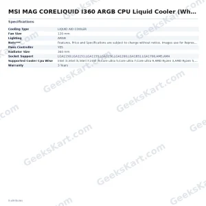 MSI MAG CORELIQUID I360 ARGB CPU Liquid Cooler (White)