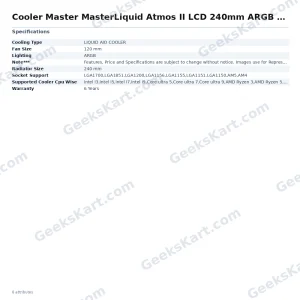 Cooler Master MasterLiquid Atmos II LCD 240mm ARGB CPU Liquid Cooler