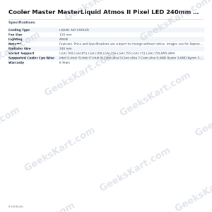 Cooler Master MasterLiquid Atmos II Pixel LED 240mm ARGB CPU Liquid Cooler