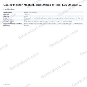 Cooler Master MasterLiquid Atmos II Pixel LED 240mm ARGB CPU Liquid Cooler