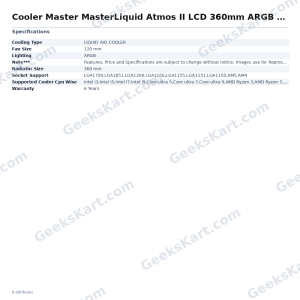 Cooler Master MasterLiquid Atmos II LCD 360mm ARGB CPU Liquid Cooler