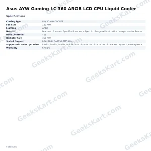 Asus AYW Gaming LC 360 ARGB LCD CPU Liquid Cooler