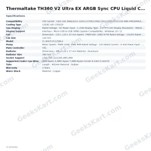 Thermaltake TH360 V2 Ultra EX ARGB Sync CPU Liquid Cooler (Black)