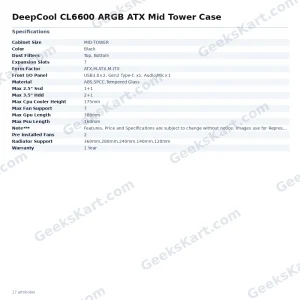 DeepCool CL6600 ARGB ATX Mid Tower Case