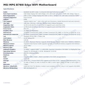 MSI MPG B760I Edge WIFI Motherboard
