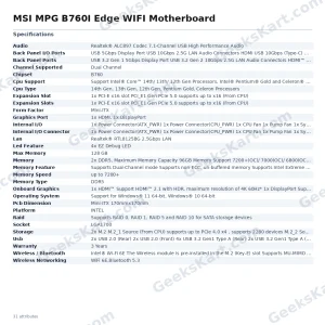 MSI MPG B760I Edge WIFI Motherboard