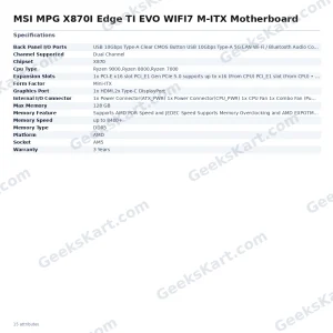 MSI MPG X870I Edge TI EVO WIFI7 M-ITX Motherboard