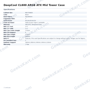 DeepCool CL600 ARGB ATX Mid Tower Case