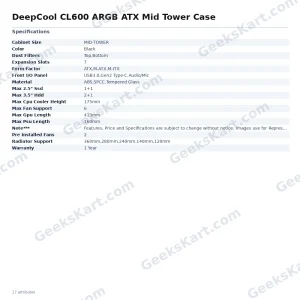 DeepCool CL600 ARGB ATX Mid Tower Case