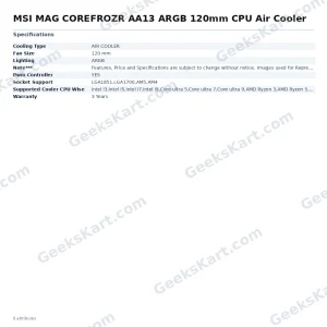 MSI MAG COREFROZR AA13 ARGB 120mm CPU Air Cooler