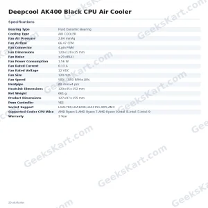 Deepcool AK400 Black CPU Air Cooler