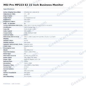 MSI Pro MP223 E2 22 Inch Business Monitor