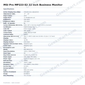 MSI Pro MP223 E2 22 Inch Business Monitor