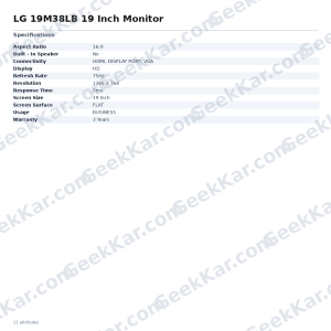 L G LG 19M38LB 19 Inch Monitor