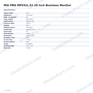 MSI PRO MP251L E2 25 Inch Business Monitor