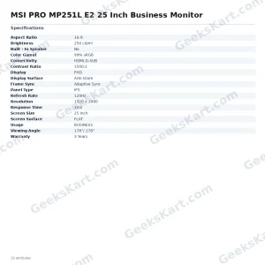 MSI PRO MP251L E2 25 Inch Business Monitor