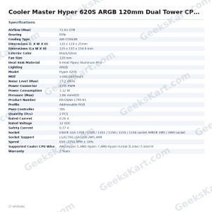 Cooler Master Hyper 620S ARGB 120mm Dual Tower CPU Air Cooler