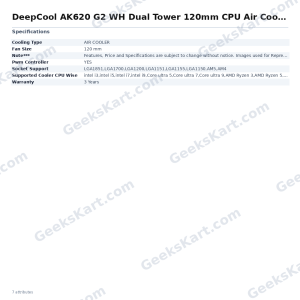 DeepCool AK620 G2 WH Dual Tower 120mm CPU Air Cooler