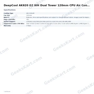 DeepCool AK620 G2 WH Dual Tower 120mm CPU Air Cooler