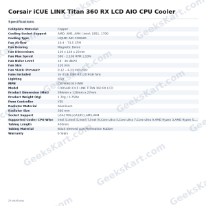 Corsair iCUE LINK Titan 360 RX LCD AIO CPU Cooler
