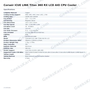 Corsair iCUE LINK Titan 360 RX LCD AIO CPU Cooler