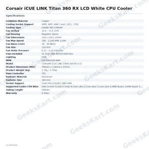 Corsair iCUE LINK Titan 360 RX LCD White CPU Cooler