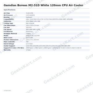 Gamdias Boreas M2-51D White 120mm CPU Air Cooler
