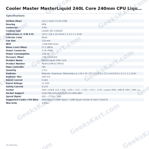 Cooler Master MasterLiquid 240L Core 240mm CPU Liquid Cooler