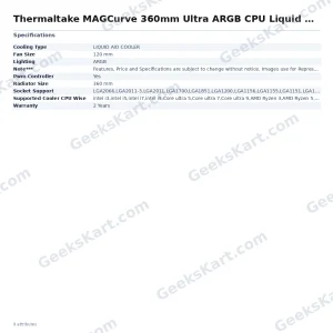 Thermaltake MAGCurve 360mm Ultra ARGB CPU Liquid Cooler with LCD Display