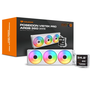COUGAR Poseiden Vistek Pro ARGB 360mm CPU Liquid Cooler ( With LCD Display ) ( White )