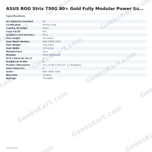 ASUS ROG Strix 750G 80+ Gold Fully Modular Power Supply (750 W)