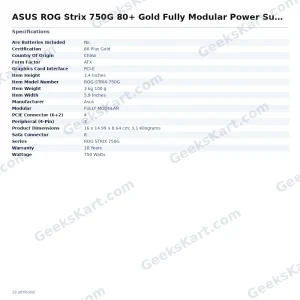 ASUS ROG Strix 750G 80+ Gold Fully Modular Power Supply (750 W)