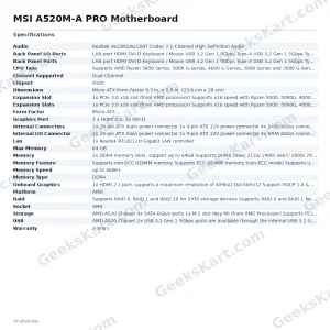 MSI A520M-A PRO Motherboard