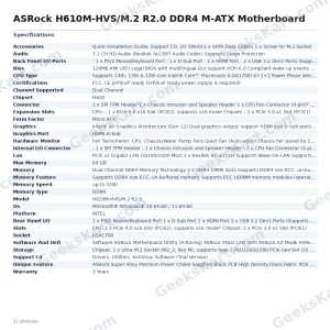 ASRock H610M-HVS/M.2 R2.0 DDR4 M-ATX Motherboard