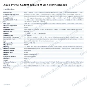 Asus Prime A520M-K/CSM M-ATX Motherboard
