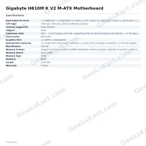 Gigabyte H610M K V2 M-ATX Motherboard