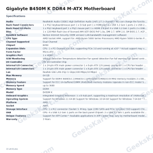 Gigabyte B450M K DDR4 M-ATX Motherboard